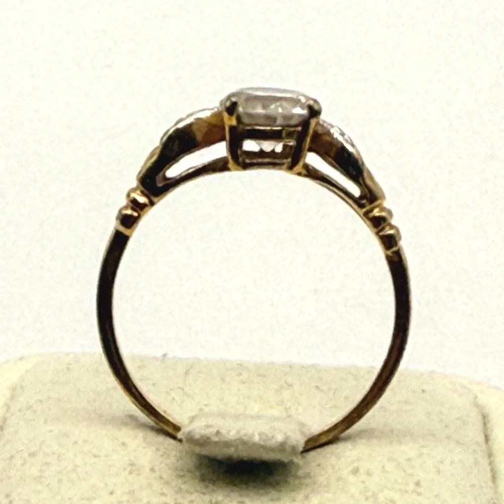 Lind 14K HGE Two Tone Round Cut Clear Stone Vintage Style Ring Size 7.75